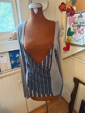 Free People Gray Knit Tunic with Navy Striped Inset